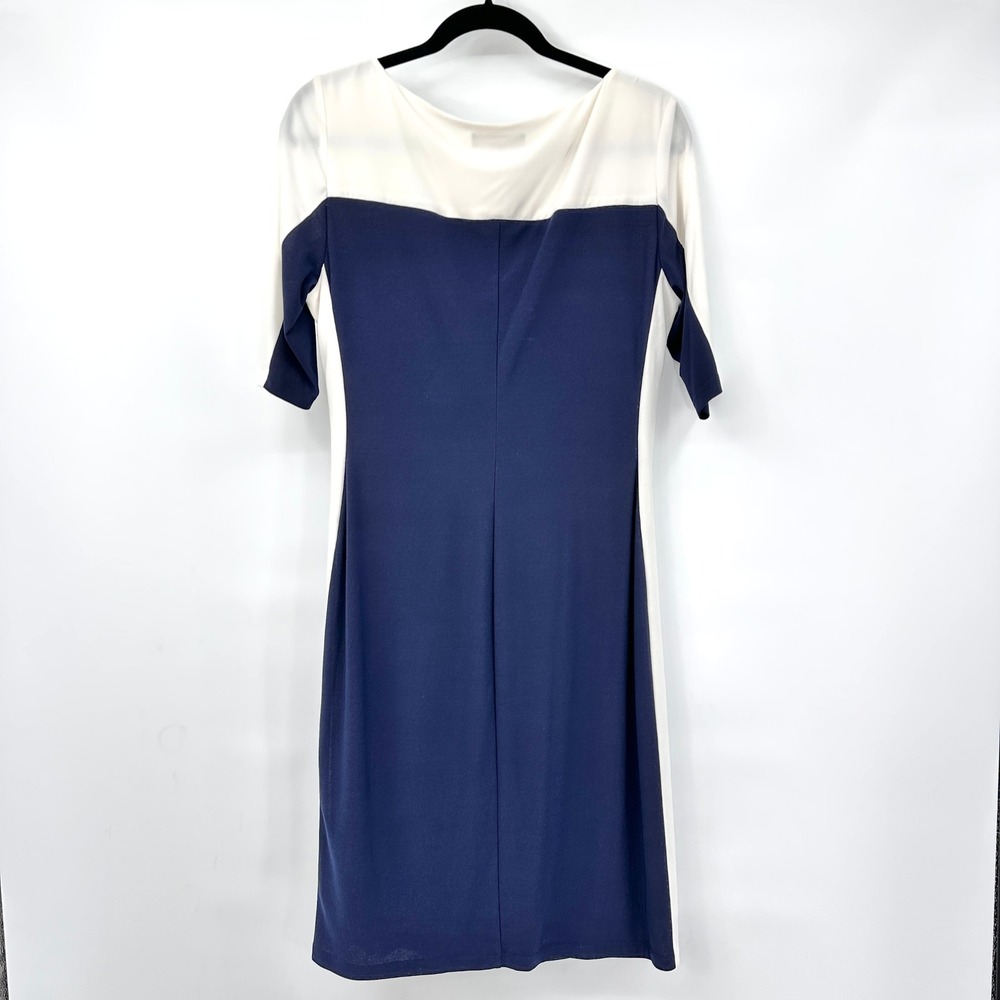 Ralph Lauren Colorblock Sheath Dress 14 Midi Navy Blue Jersey‎ Nautical Coastal